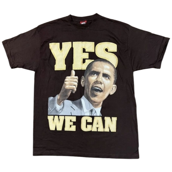 Barack Obama Yes We Can  XL T Shirt Black Graphic Gold Glitter Authentic - Picture 6 of 8